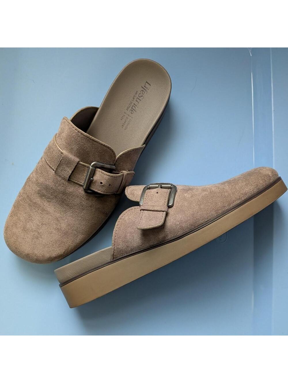 LifeStride Gillian Taupe Microsuede Buckle Clog Mule New Without Box 9